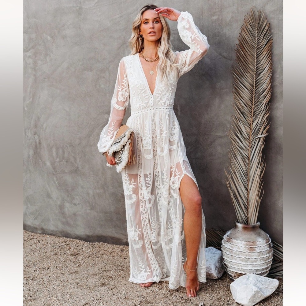 White Boho Lace Maxi Dress